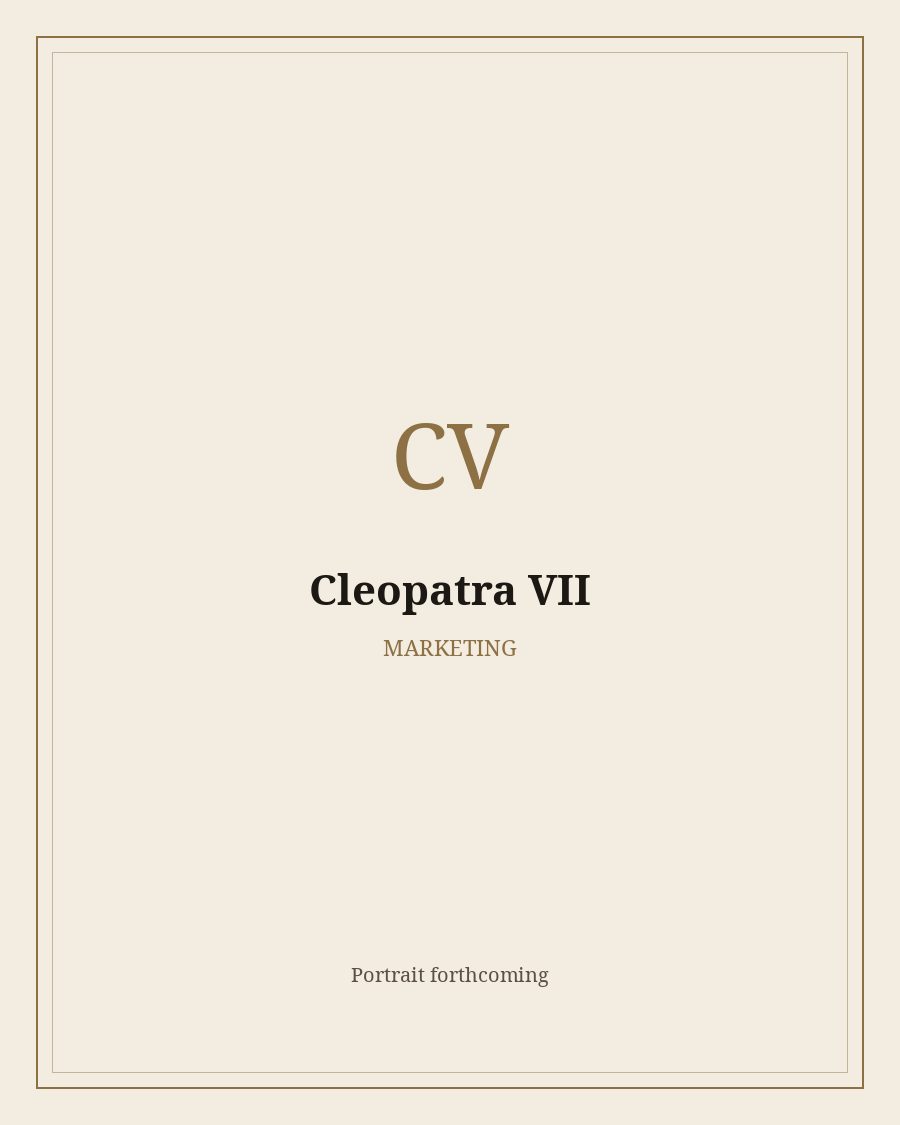 Reserved portrait frame for Cleopatra VII. The painting is not drawn yet.