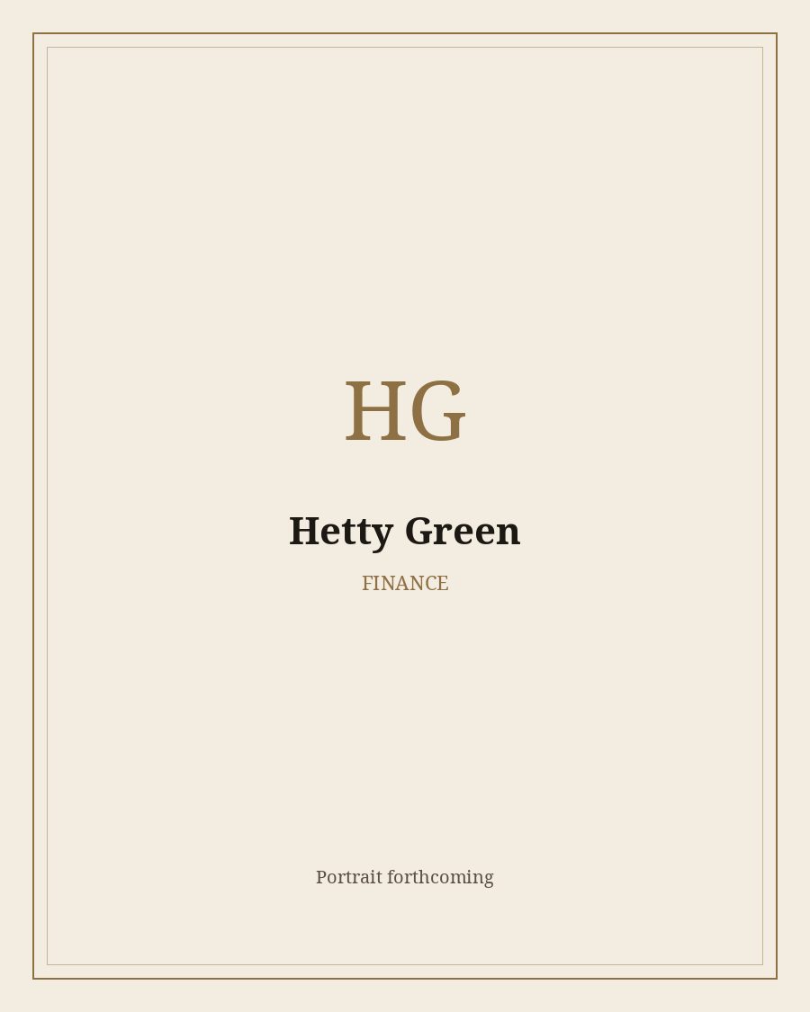 Reserved portrait frame for Hetty Green. The painting is not drawn yet.